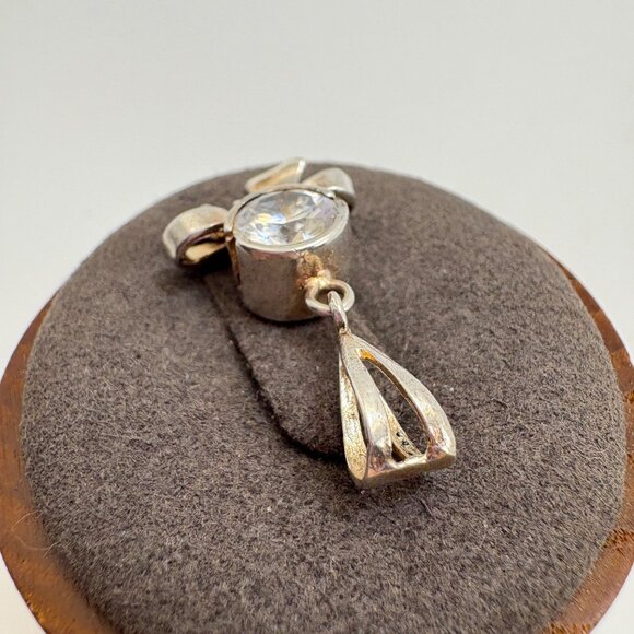 VTG Sterling Silver 925 Cubic Zirconia Bezel Set Bow Pendant Size 1.25" Length - Picture 5 of 13
